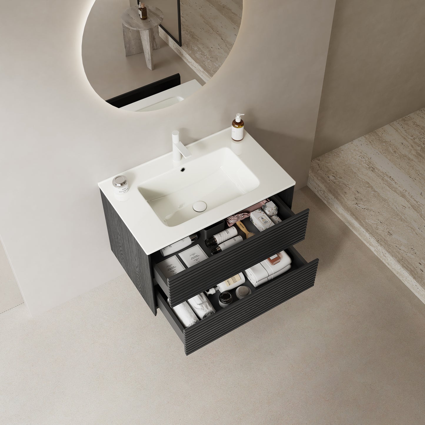 BRON Bathroom Vanity with Sink,Dark Oak Woodgrain Color