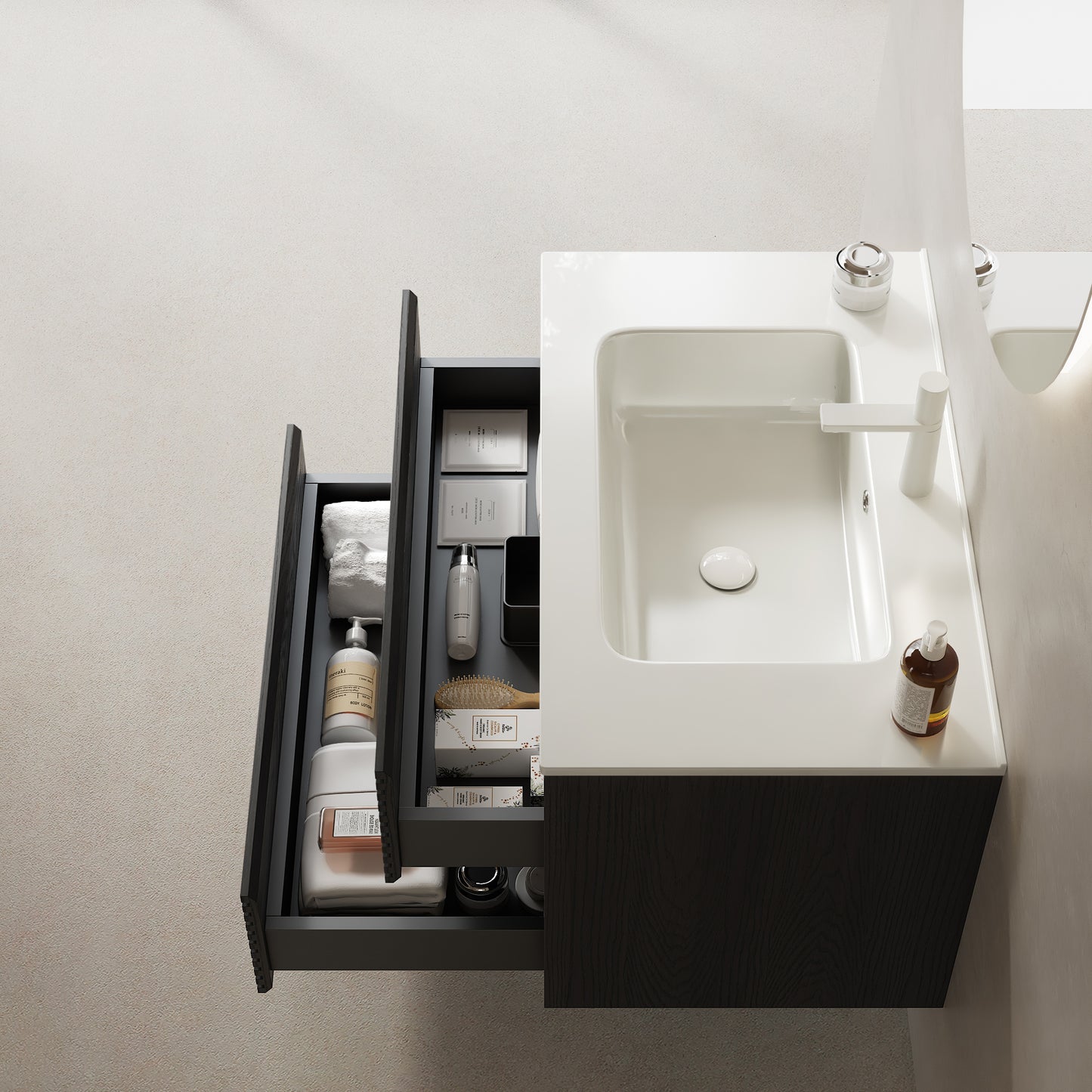 BRON Bathroom Vanity with Sink,Dark Oak Woodgrain Color