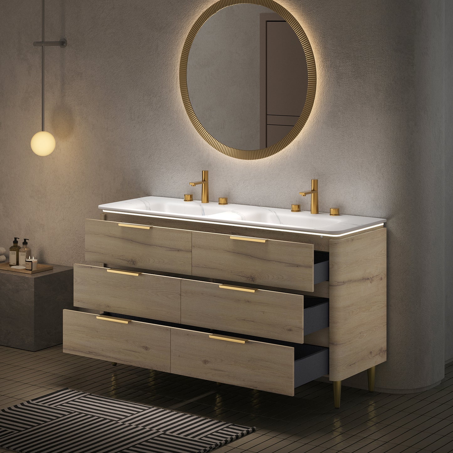 AMARA Bathroom Vanity with Sink, White Oak Woodgrain Color