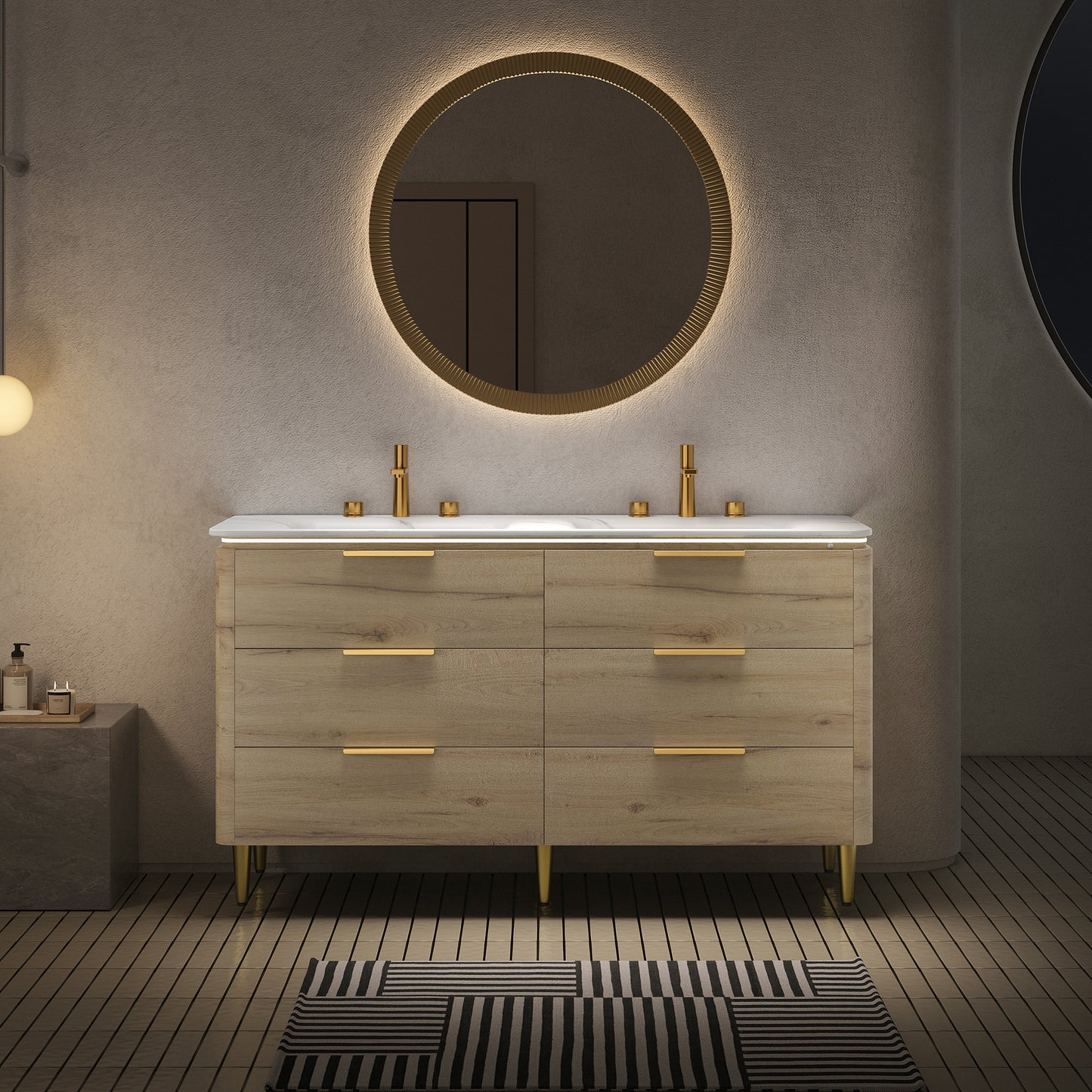 AMARA Bathroom Vanity with Sink, White Oak Woodgrain Color