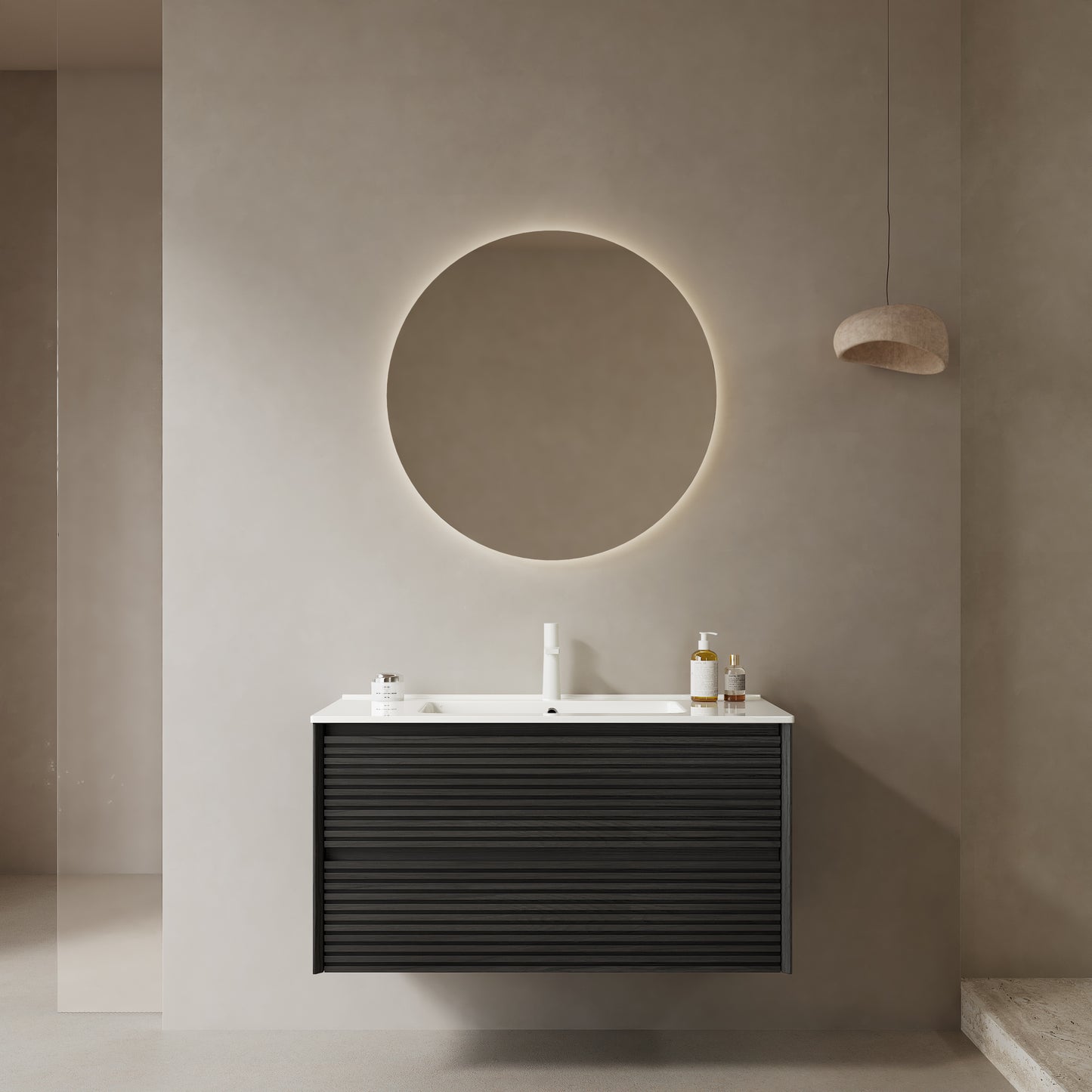 BRON Bathroom Vanity with Sink,Dark Oak Woodgrain Color