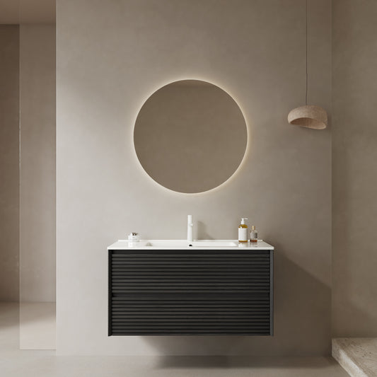 BRON Bathroom Vanity with Sink,Dark Oak Woodgrain Color