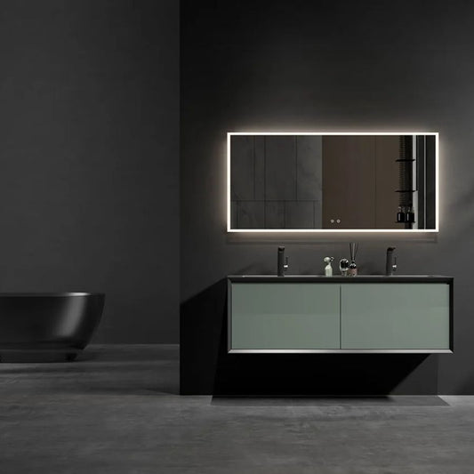 Elisa|Green Double Bathroom Vanity with Black Integrated Basin