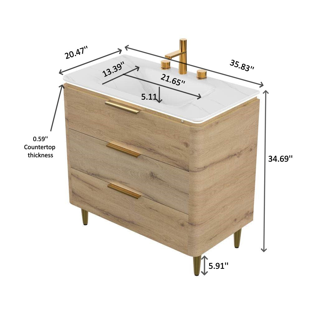 AMARA Bathroom Vanity with Sink, White Oak Woodgrain Color