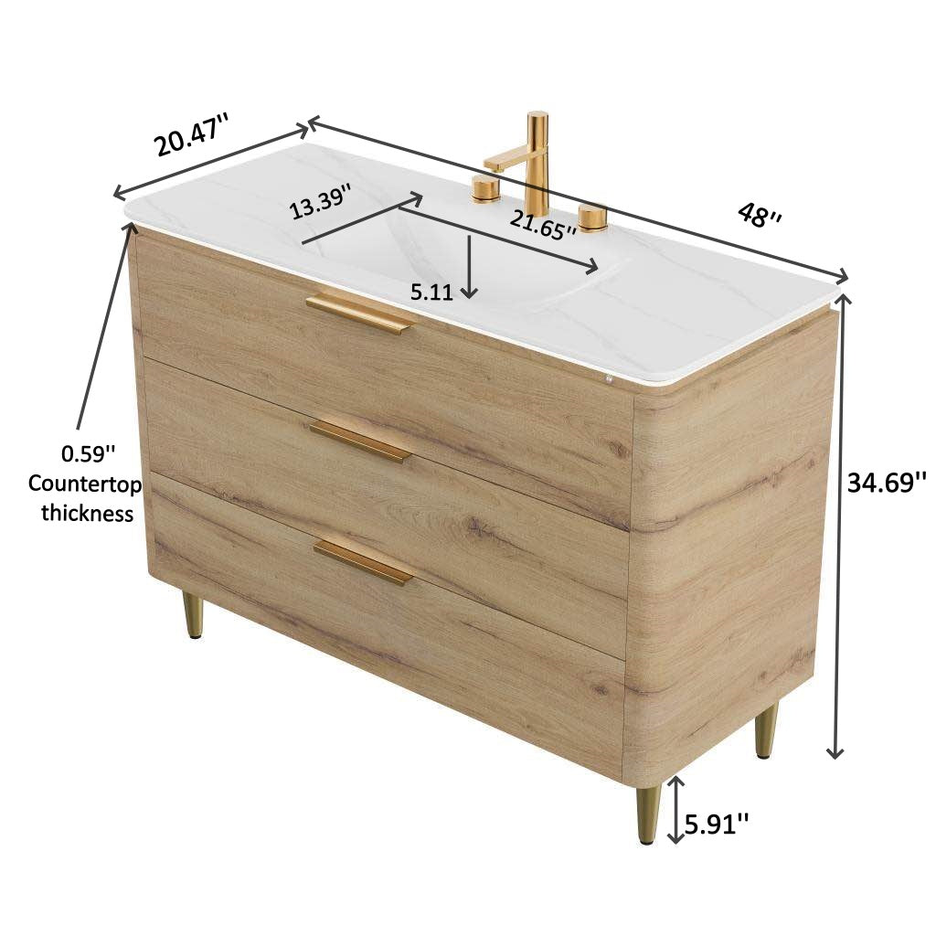 AMARA Bathroom Vanity with Sink, White Oak Woodgrain Color