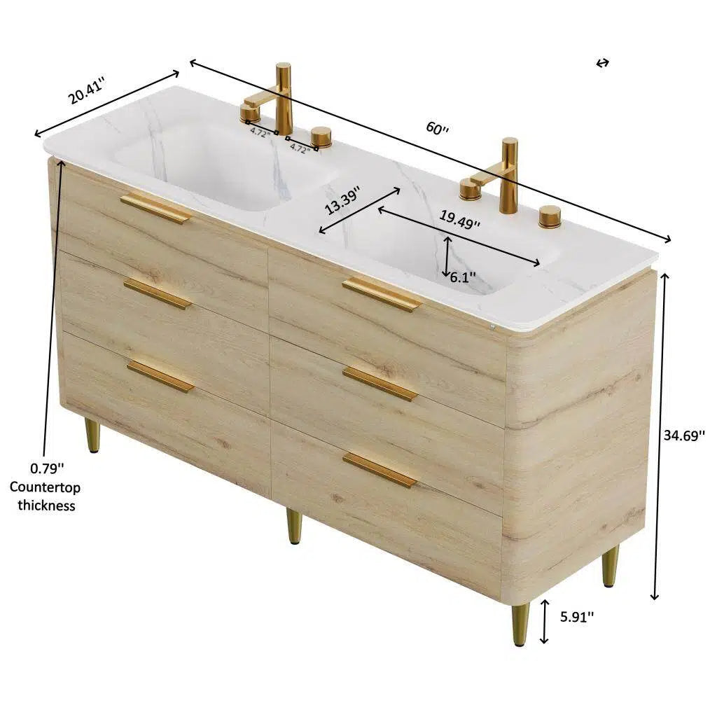 AMARA Bathroom Vanity with Sink, White Oak Woodgrain Color