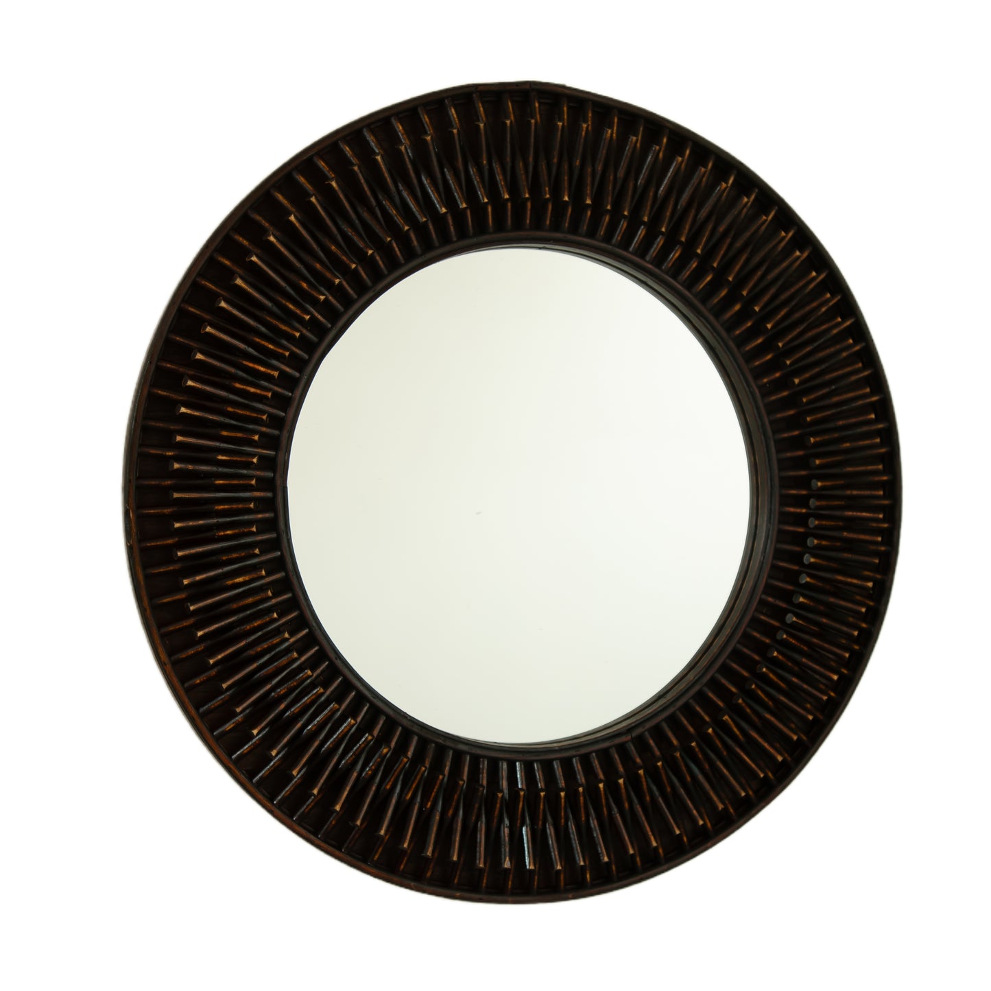 24'' Aura Mirror, Dark Bamboo Artistry Circle Wall Mirror, Natural Log-style, Suitable for Bathroom, Bedroom, Living Room
