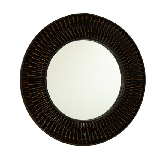 24'' Aura Mirror, Dark Bamboo Artistry Circle Wall Mirror, Natural Log-style, Suitable for Bathroom, Bedroom, Living Room