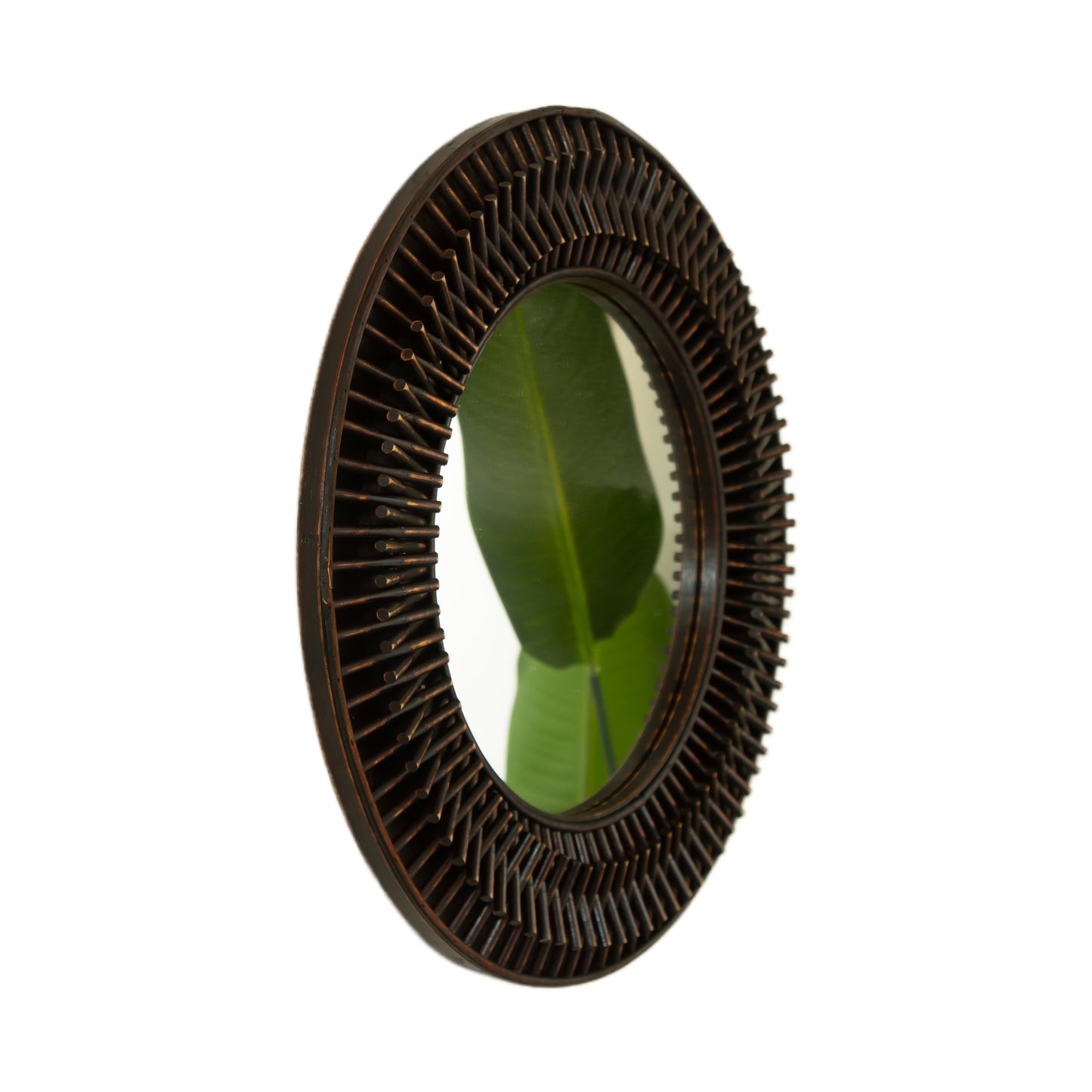 24'' Aura Mirror, Dark Bamboo Artistry Circle Wall Mirror, Natural Log-style, Suitable for Bathroom, Bedroom, Living Room