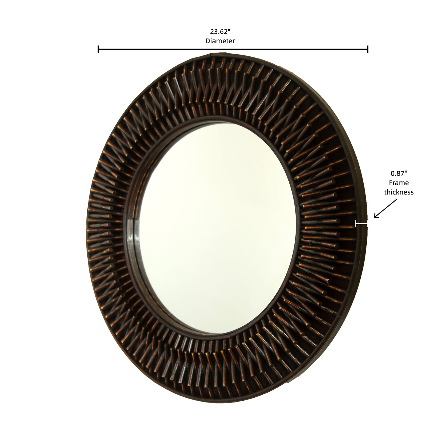 24'' Aura Mirror, Dark Bamboo Artistry Circle Wall Mirror, Natural Log-style, Suitable for Bathroom, Bedroom, Living Room
