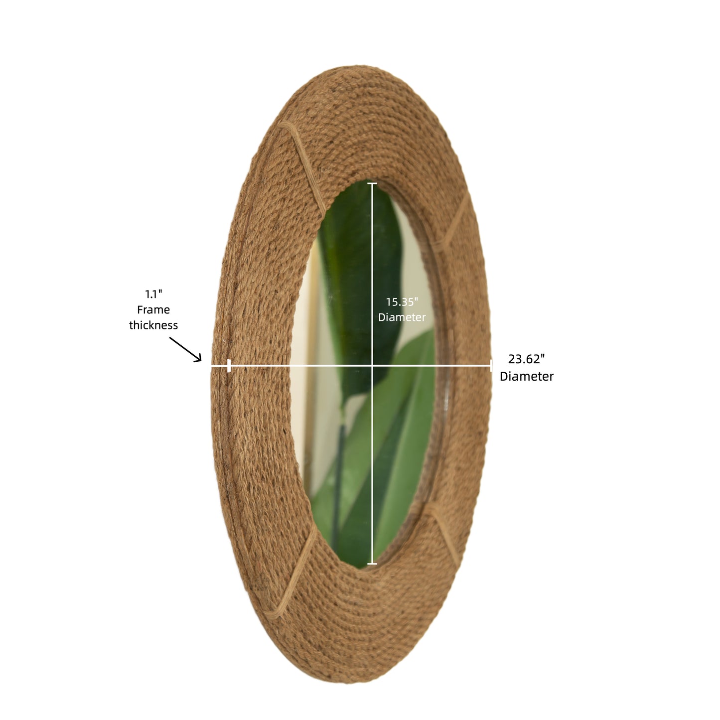 24'' Breeza Mirror, Hemp Hand-woven Artistry Wall Hanging Circle Bamboo Mirror, Earth Yellow, Suitable for Bathroom, Bedroom, Living Room