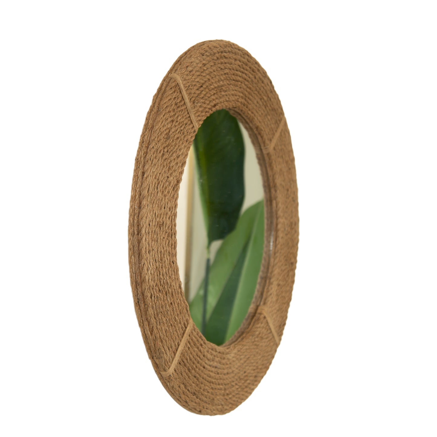 24'' Breeza Mirror, Hemp Hand-woven Artistry Wall Hanging Circle Bamboo Mirror, Earth Yellow, Suitable for Bathroom, Bedroom, Living Room