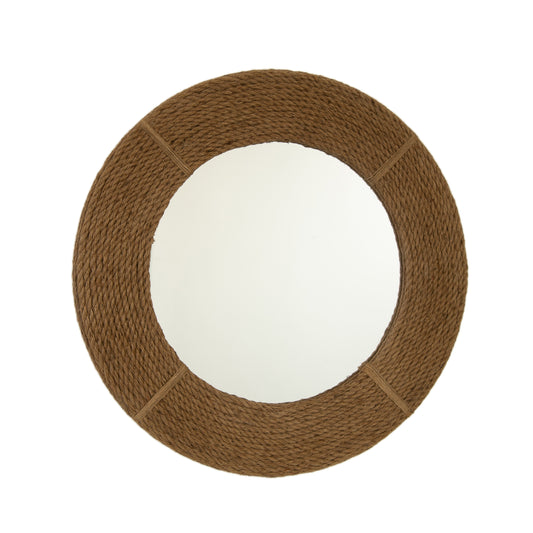 24'' Breeza Mirror, Hemp Hand-woven Artistry Wall Hanging Circle Bamboo Mirror, Earth Yellow, Suitable for Bathroom, Bedroom, Living Room