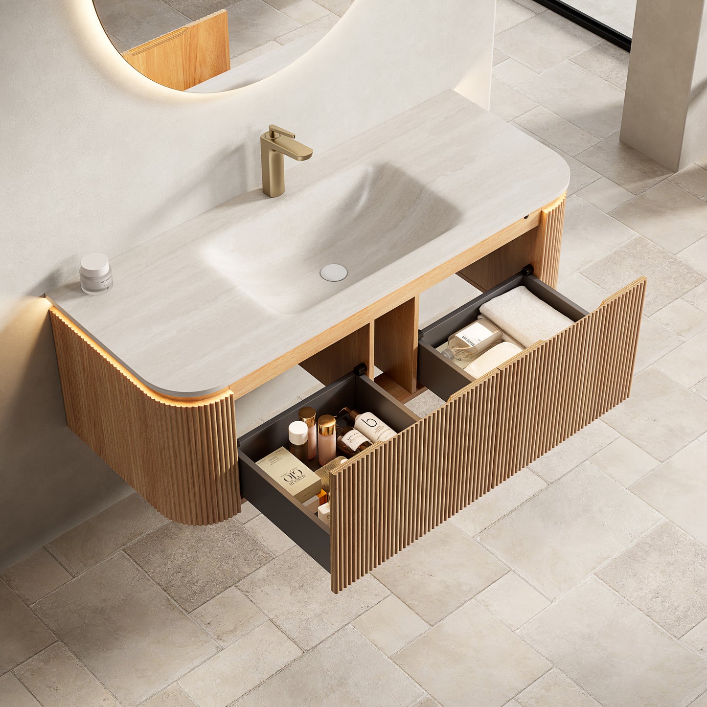 DIEN Bathroom Vanity&Sink, Natural Woodgrain Color