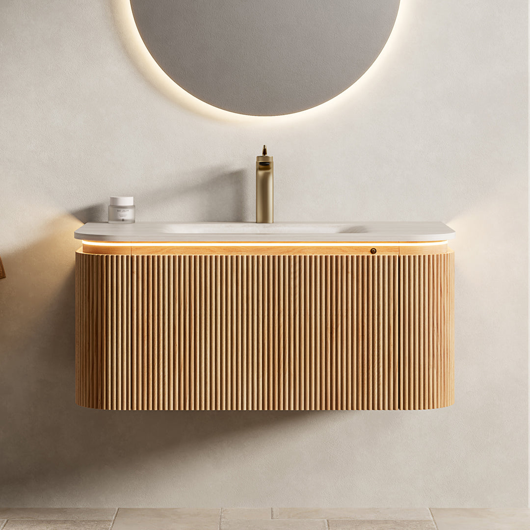 DIEN Bathroom Vanity&Sink, Natural Woodgrain Color