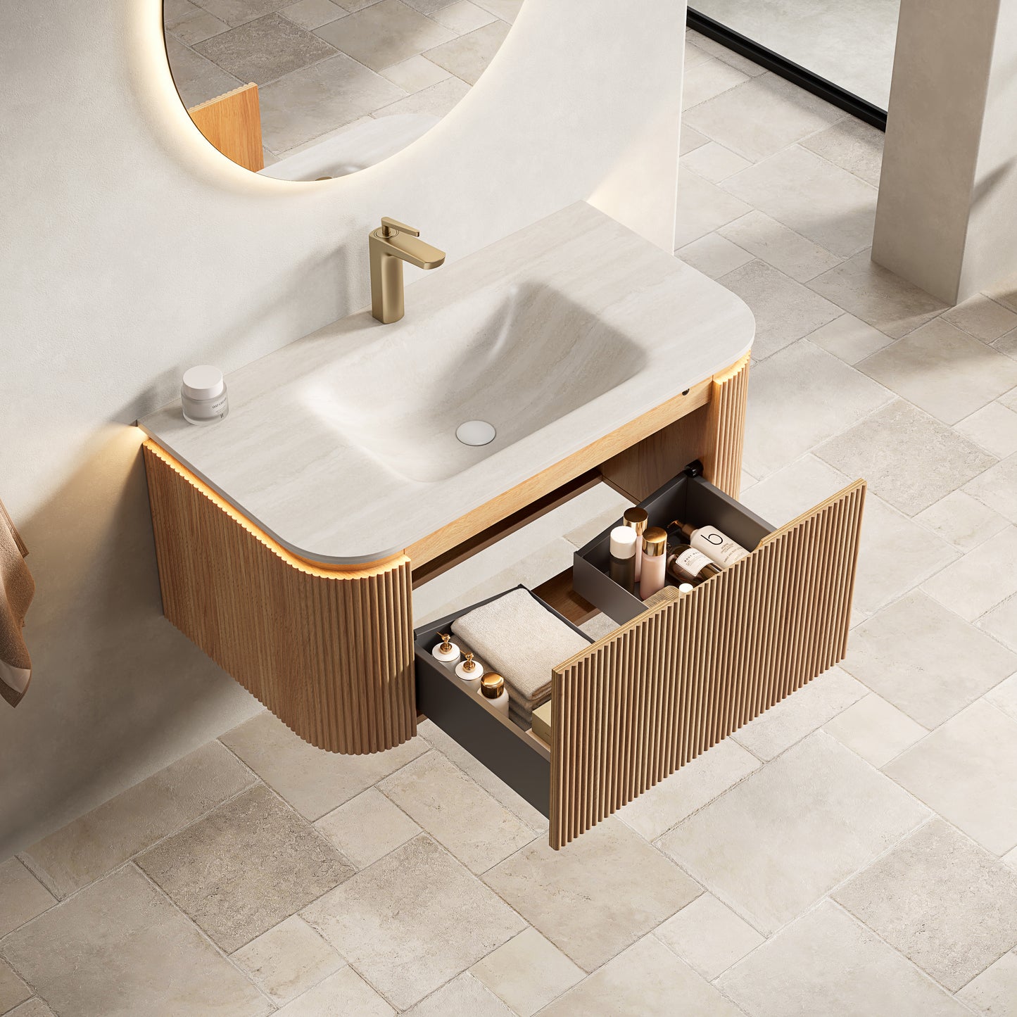 DIEN Bathroom Vanity&Sink, Natural Woodgrain Color