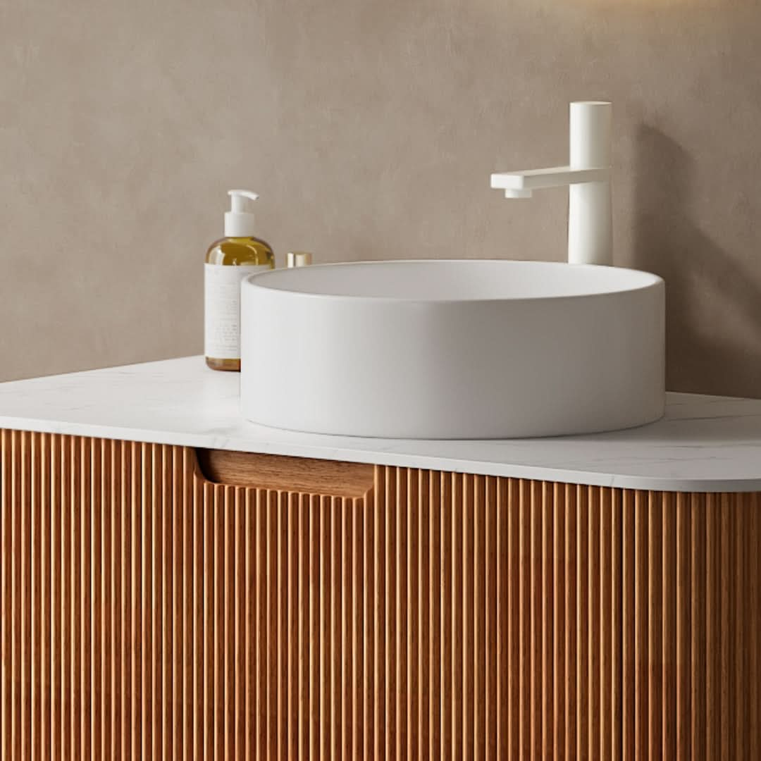 DINA Bathroom Vanity with Sink, Modern Wall-Mounted Floating Curved Edges Striped Bathroom Storage Cabinet