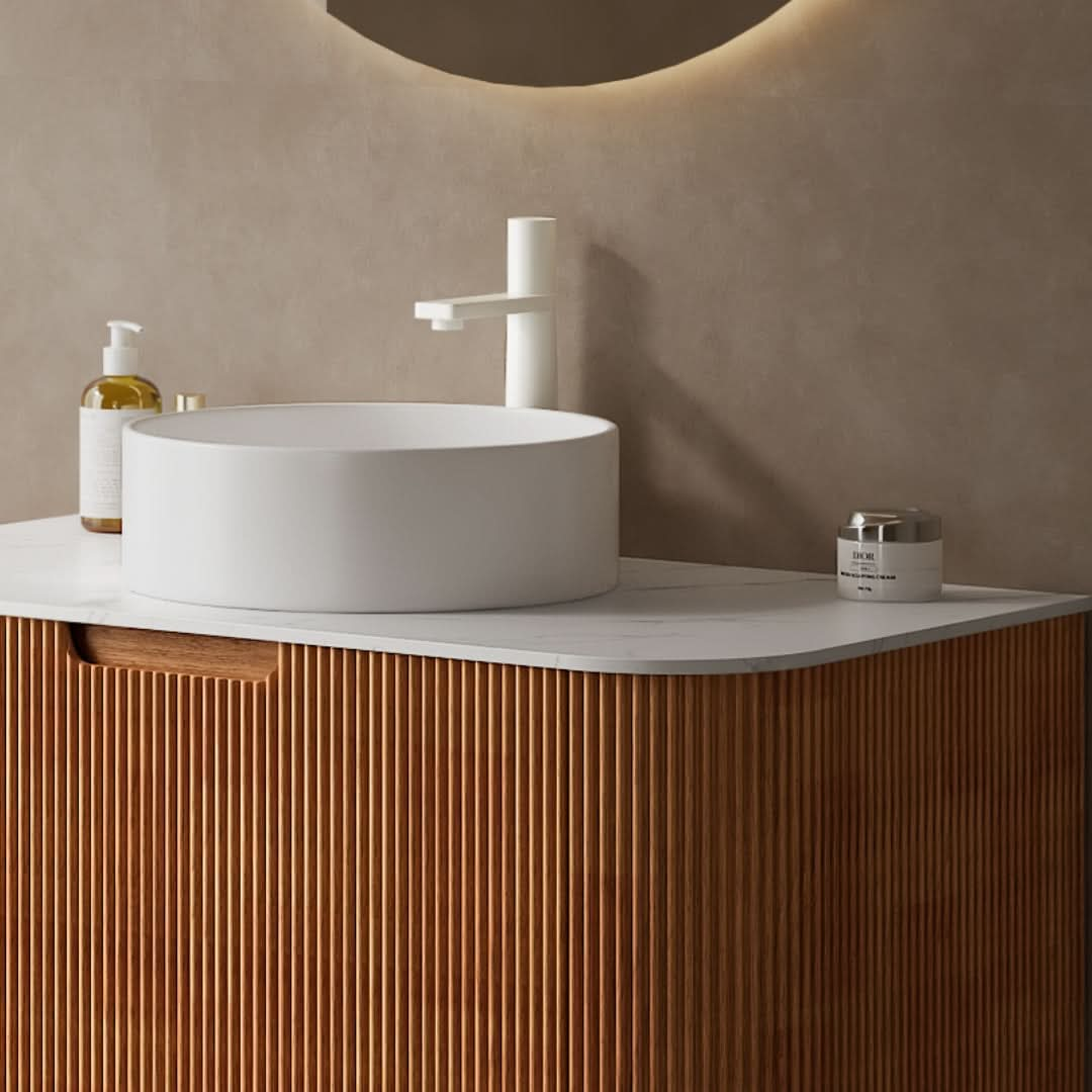 DINA Bathroom Vanity with Sink, Modern Wall-Mounted Floating Curved Edges Striped Bathroom Storage Cabinet