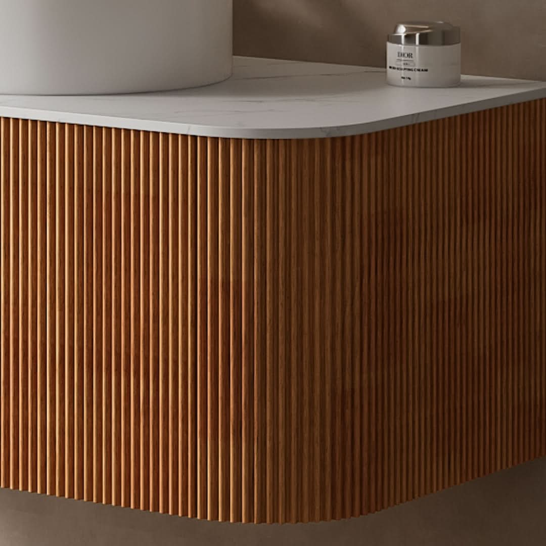 DINA Bathroom Vanity with Sink, Modern Wall-Mounted Floating Curved Edges Striped Bathroom Storage Cabinet