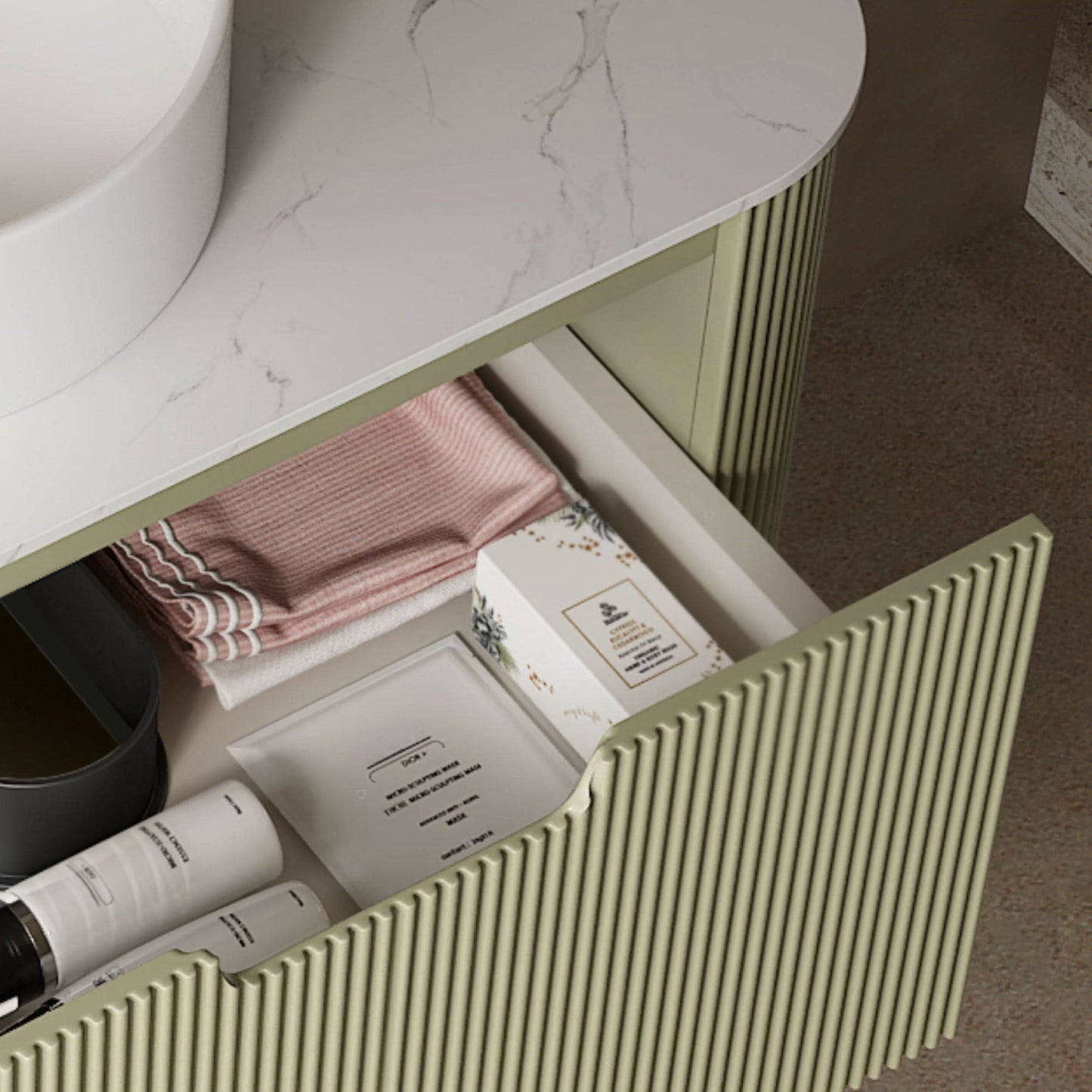 DINA Bathroom Vanity with Sink, Modern Wall-Mounted Floating Curved Edges Striped Bathroom Storage Cabinet