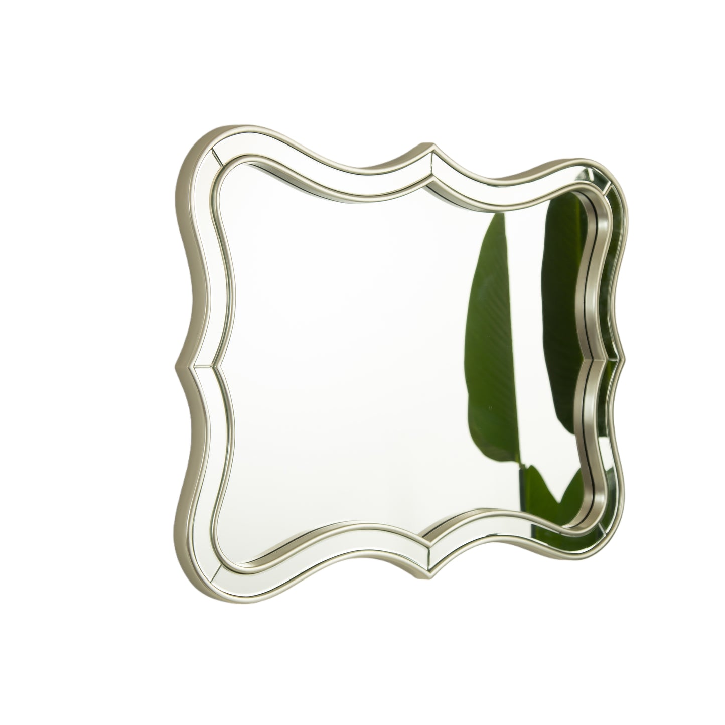 24'' Fleuron Mirror, Wave-shape PU Material Light Luxury Style Art Decorative Mirror with Golden Frame, Suitable for Bathroom, Bedroom, Living Room