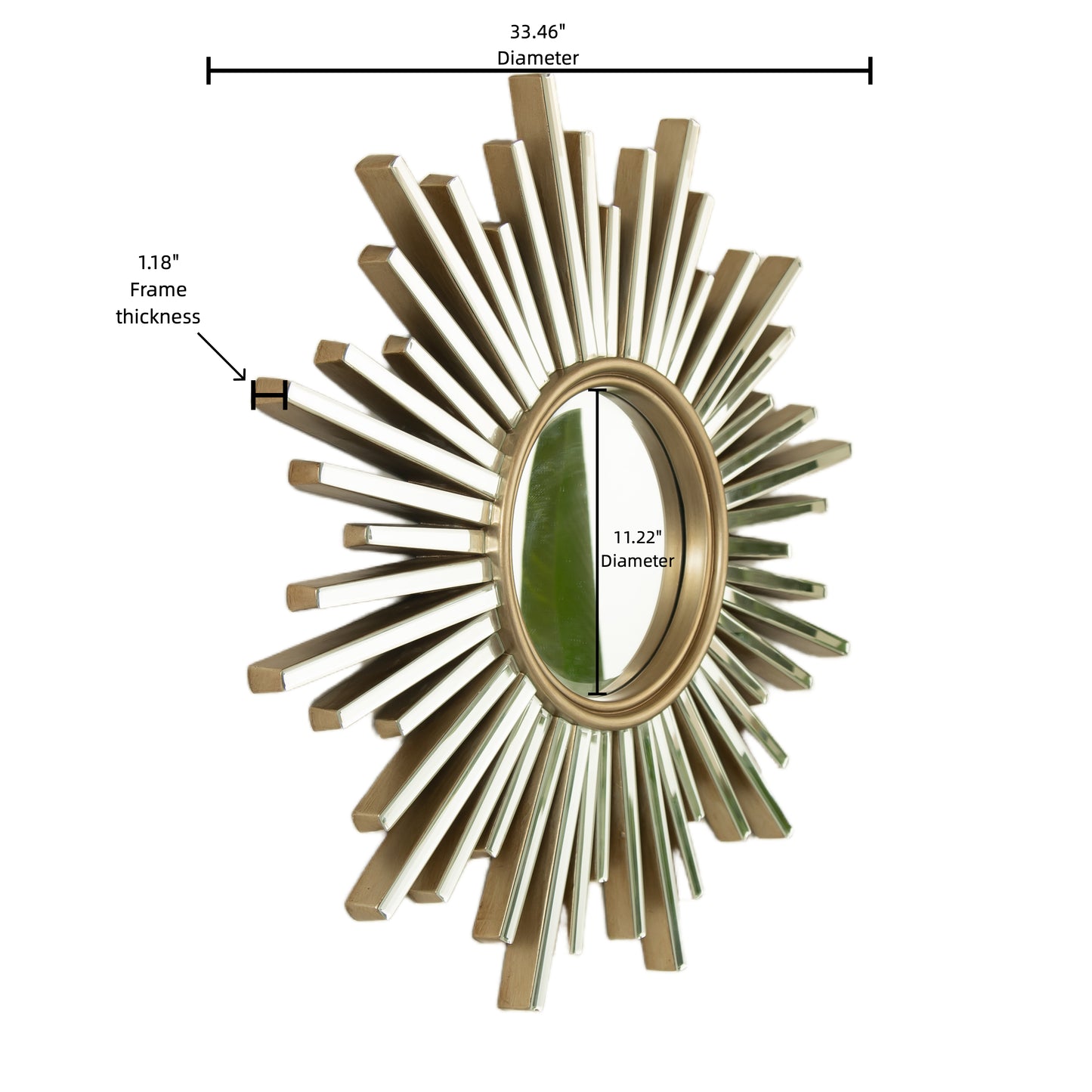 33'' Gemme Mirror, Luxury Style PU Sunburst-shaped Art Decorative Mirror, Suitable for Bathroom, Bedroom, Living Room