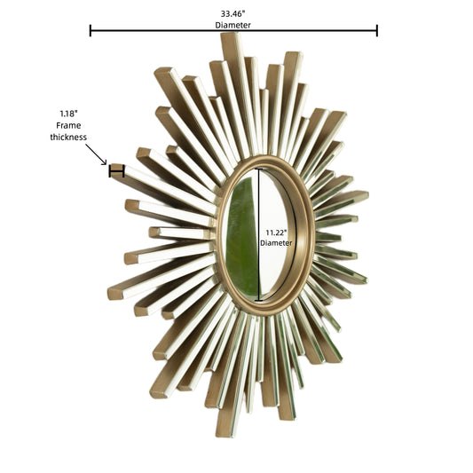 33'' Gemme Mirror, Luxury Style PU Sunburst-shaped Art Decorative Mirror, Suitable for Bathroom, Bedroom, Living Room