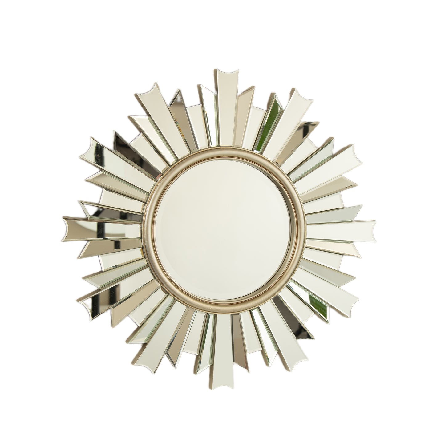 26'' HenGis Mirror, Wall-mounted Sunburst-shaped PU Art Decorative Mirror, Suitable for Bathroom, Bedroom, Living Room