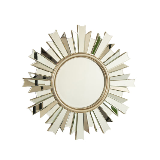26'' HenGis Mirror, Wall-mounted Sunburst-shaped PU Art Decorative Mirror, Suitable for Bathroom, Bedroom, Living Room