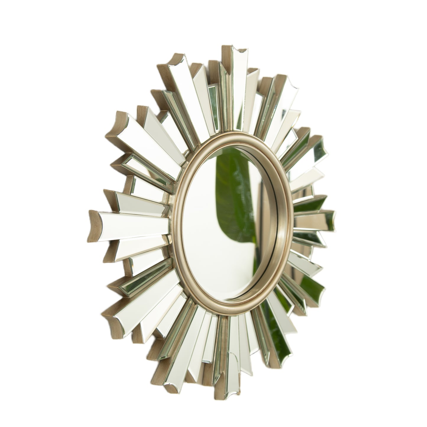 26'' HenGis Mirror, Wall-mounted Sunburst-shaped PU Art Decorative Mirror, Suitable for Bathroom, Bedroom, Living Room