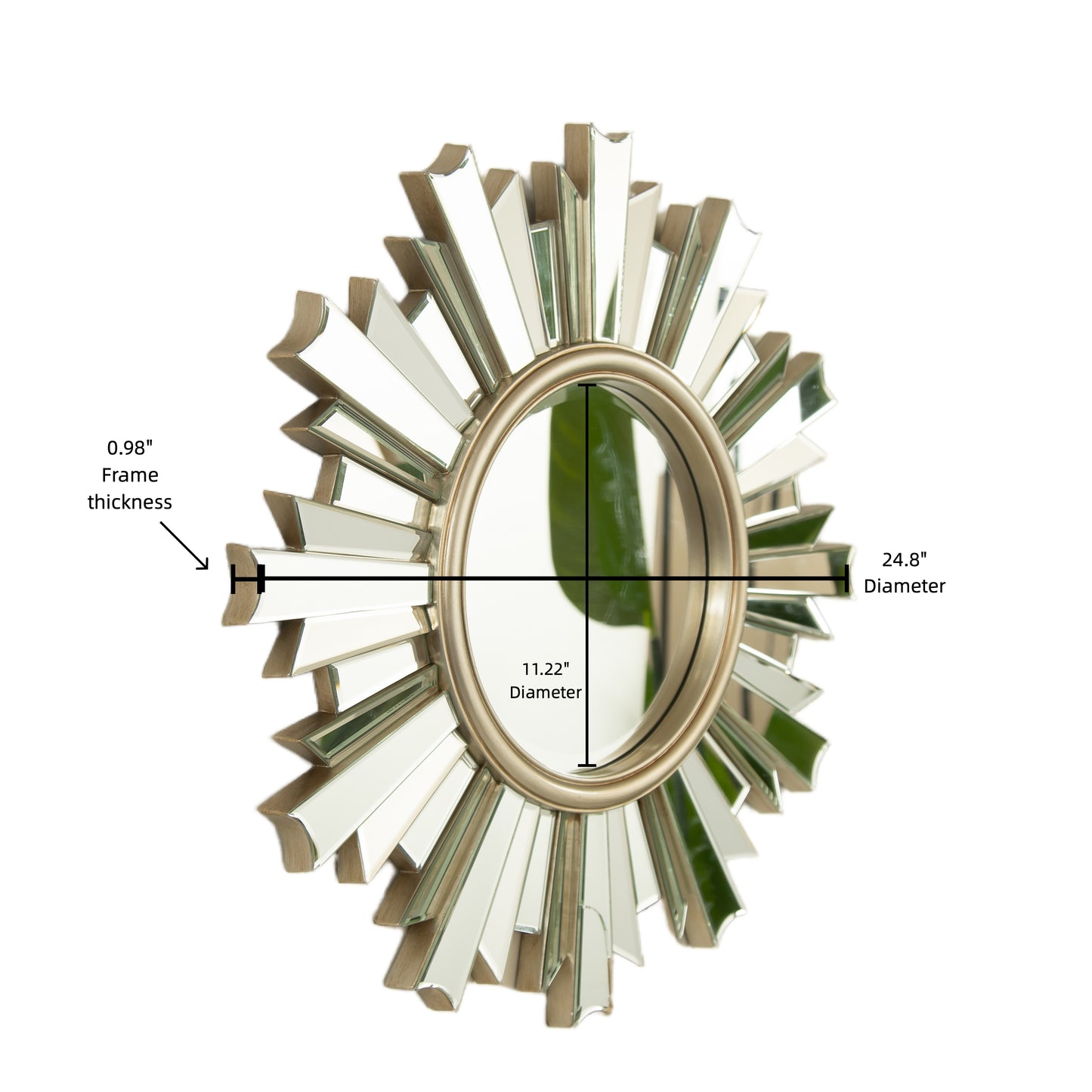 26'' HenGis Mirror, Wall-mounted Sunburst-shaped PU Art Decorative Mirror, Suitable for Bathroom, Bedroom, Living Room