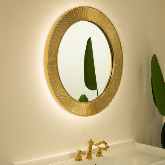 31'' Cyclis Mirror, Thick Gold Frame PU Art Decorative Mirror, Three Color Temperatures are Available, Suitable for Bathroom, Bedroom, Living Room, Corridor, Entryway, etc.