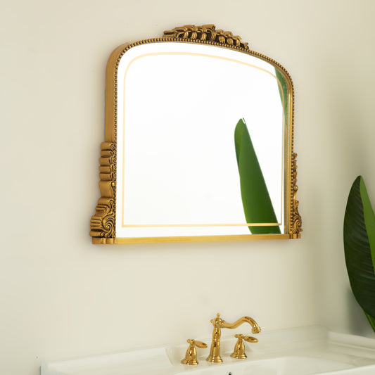 35'' Velora Mirror, Exquisite Retro-style Irregular PU Art Decorative Mirror, Three Color Temperatures are Available, Suitable for Bathroom, Bedroom, Living Room, Corridor, Entryway, etc.