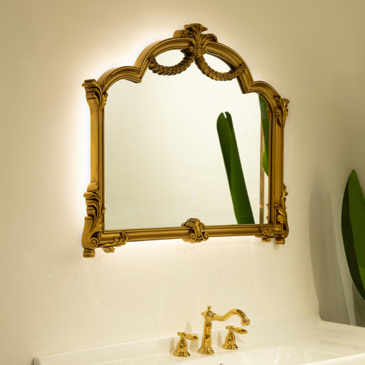 35'' VITI Mirror, Baroque Revival Style PU Mirror with An Ornate Golden Frame, Suitable for Bathroom, Bedroom, Living Room, Corridor, Entryway, etc.