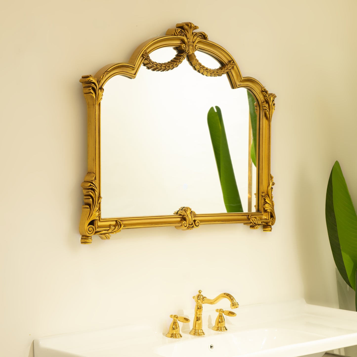 35'' VITI Mirror, Baroque Revival Style PU Mirror with An Ornate Golden Frame, Suitable for Bathroom, Bedroom, Living Room, Corridor, Entryway, etc.