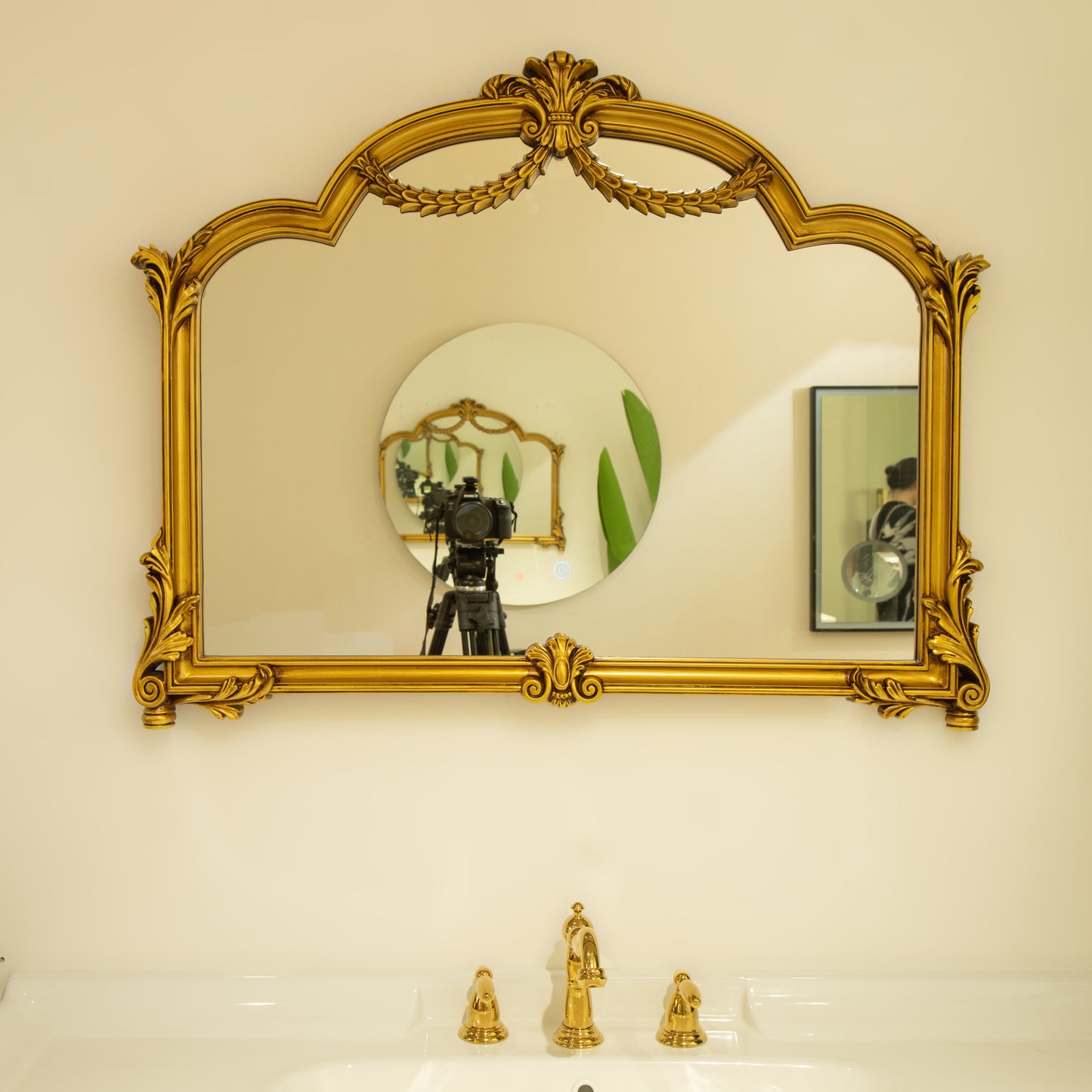 35'' VITI Mirror, Baroque Revival Style PU Mirror with An Ornate Golden Frame, Suitable for Bathroom, Bedroom, Living Room, Corridor, Entryway, etc.