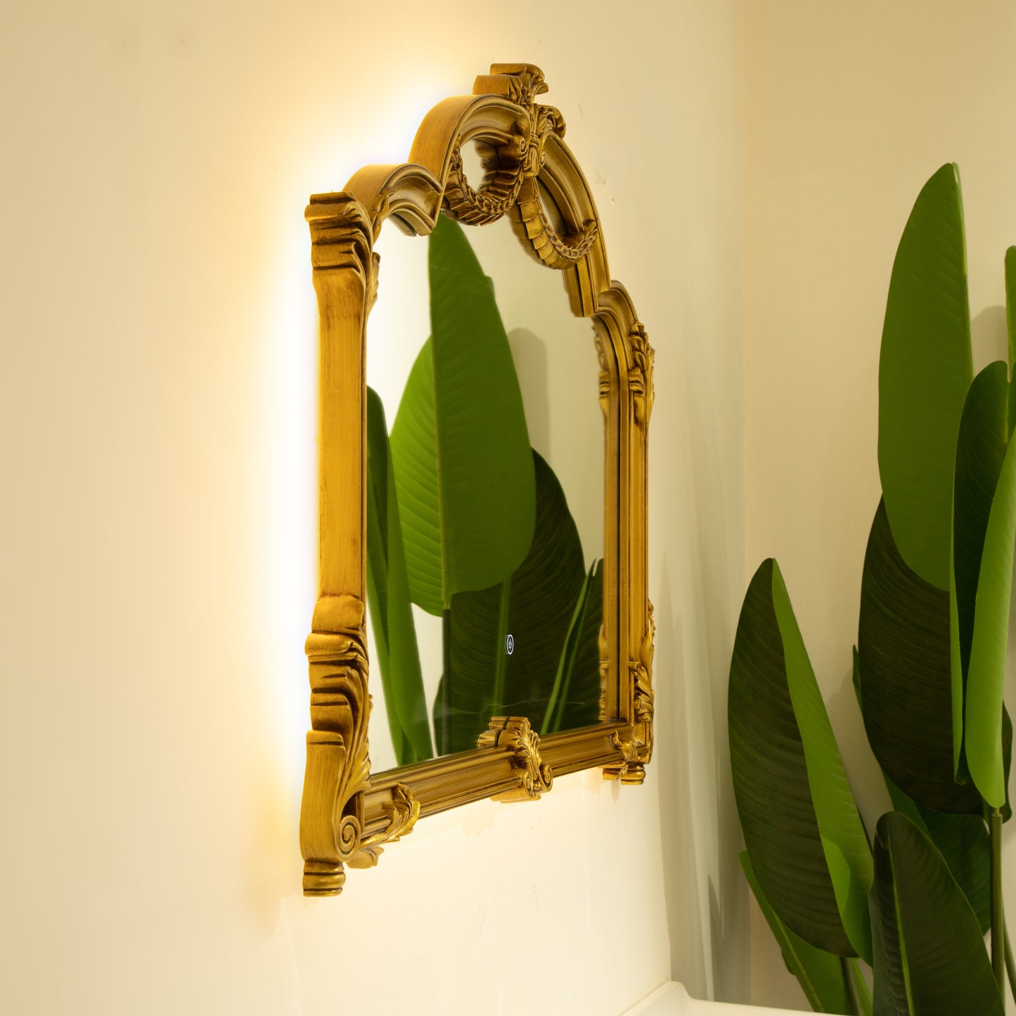 35'' VITI Mirror, Baroque Revival Style PU Mirror with An Ornate Golden Frame, Suitable for Bathroom, Bedroom, Living Room, Corridor, Entryway, etc.