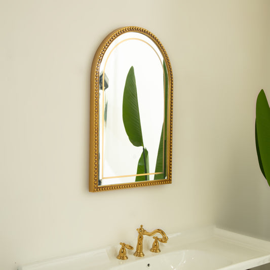 20'' Avri Mirror, Golden Beaded Arch-shaped PU Decorative Mirror in Retro Style, Three Color Temperatures are Available, Suitable for Bathroom, Bedroom, Living Room, Corridor, Entryway, etc.