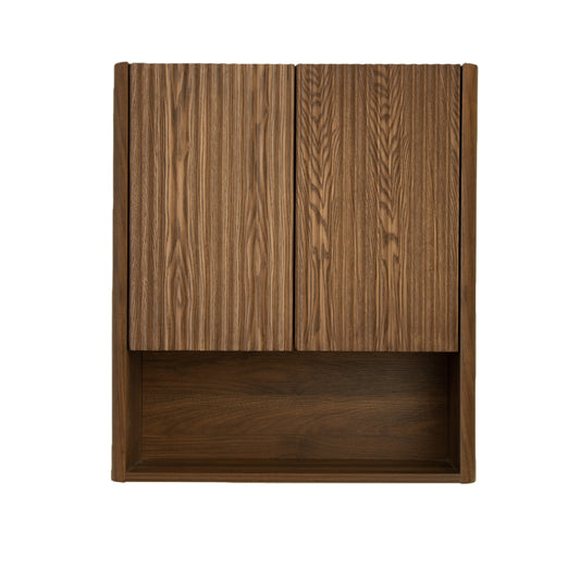 ZULA 26" Wall-Mounted Striped Bathroom Cabinet, with Doors, Shelf and Open Storage Compartment Over The Toilet Storage Cabinet for Bathroom, Kitchen, Laundry Room, Dark Walnut Woodgrain Color Finish