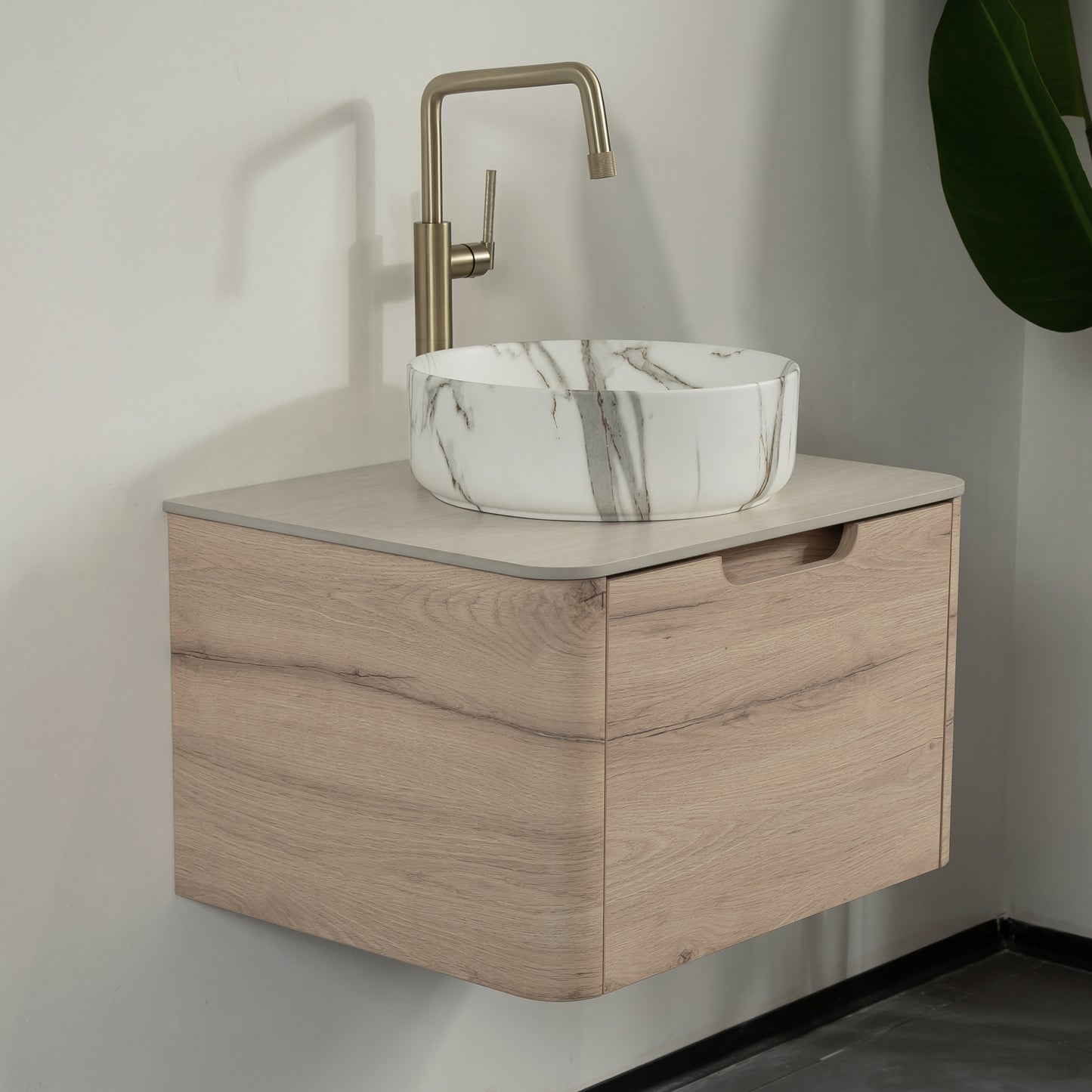 XAI 36" Badezimmerwaschtisch mit Waschbecken, schwebender Sperrholz-Aufbewahrungsschrank mit Schublade, Keramikwaschbecken mit Steinmuster