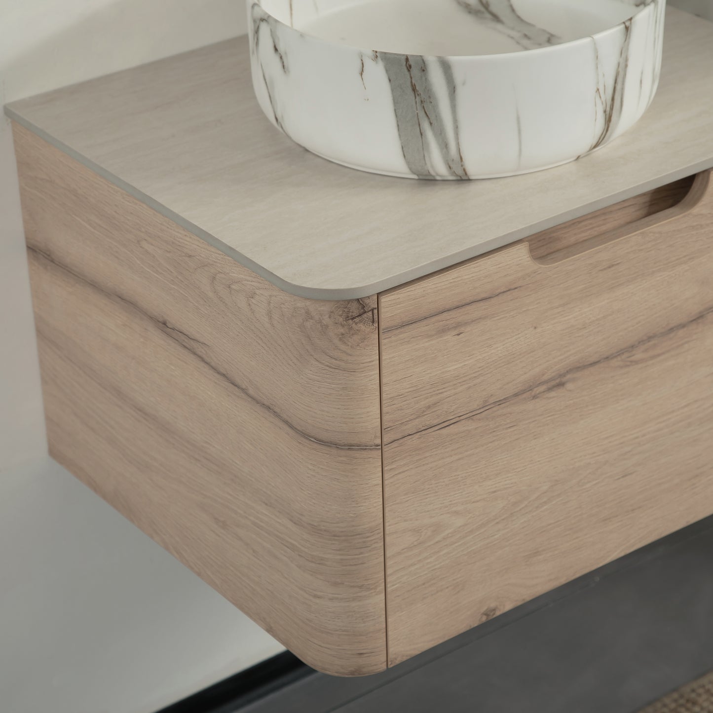 XAI 36" Badezimmerwaschtisch mit Waschbecken, schwebender Sperrholz-Aufbewahrungsschrank mit Schublade, Keramikwaschbecken mit Steinmuster