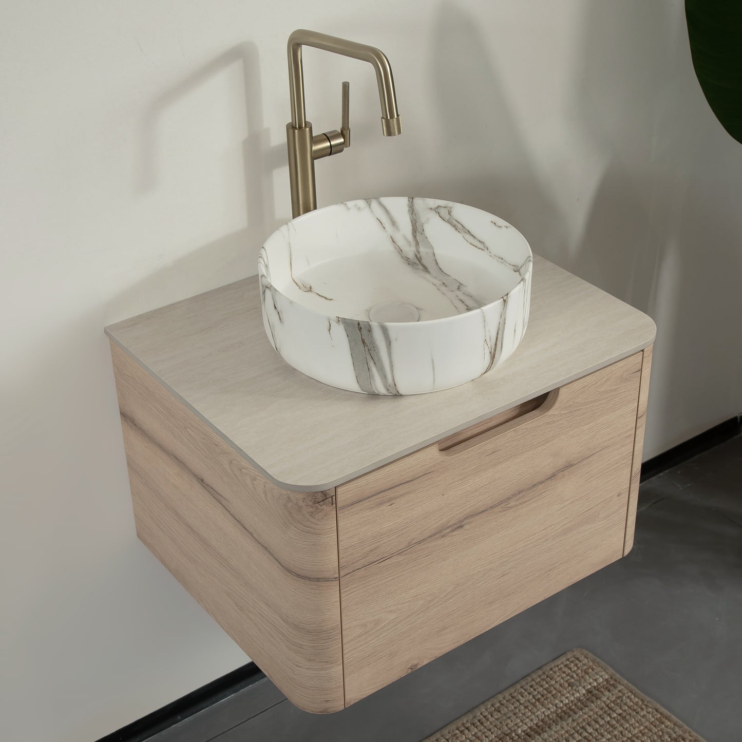 XAI 36" Badezimmerwaschtisch mit Waschbecken, schwebender Sperrholz-Aufbewahrungsschrank mit Schublade, Keramikwaschbecken mit Steinmuster