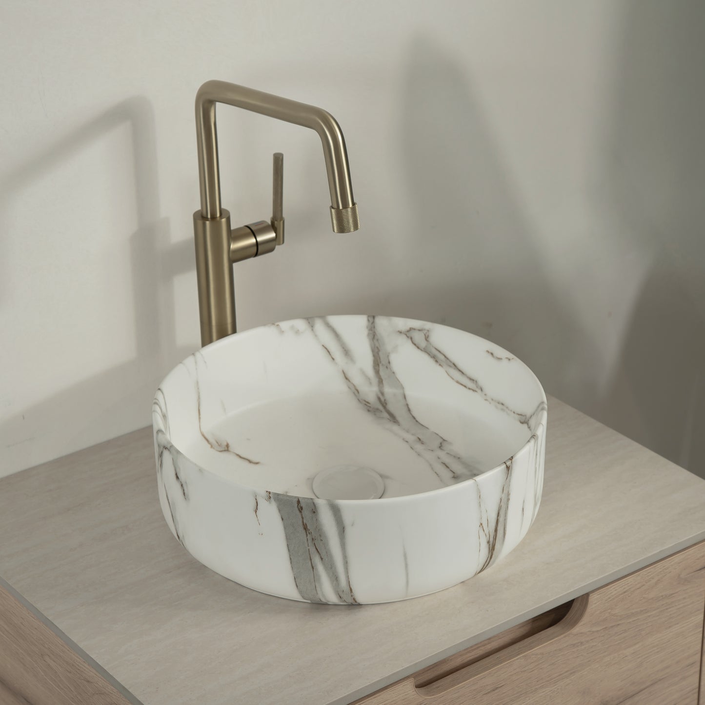 XAI 36" Badezimmerwaschtisch mit Waschbecken, schwebender Sperrholz-Aufbewahrungsschrank mit Schublade, Keramikwaschbecken mit Steinmuster