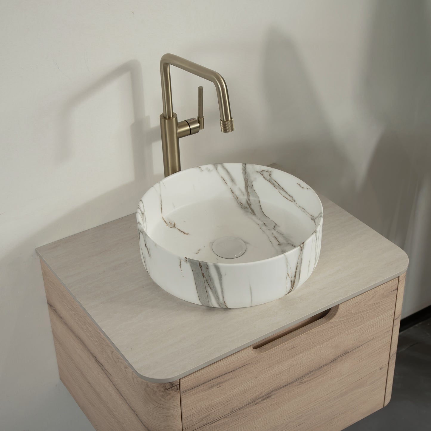 XAI 36" Badezimmerwaschtisch mit Waschbecken, schwebender Sperrholz-Aufbewahrungsschrank mit Schublade, Keramikwaschbecken mit Steinmuster