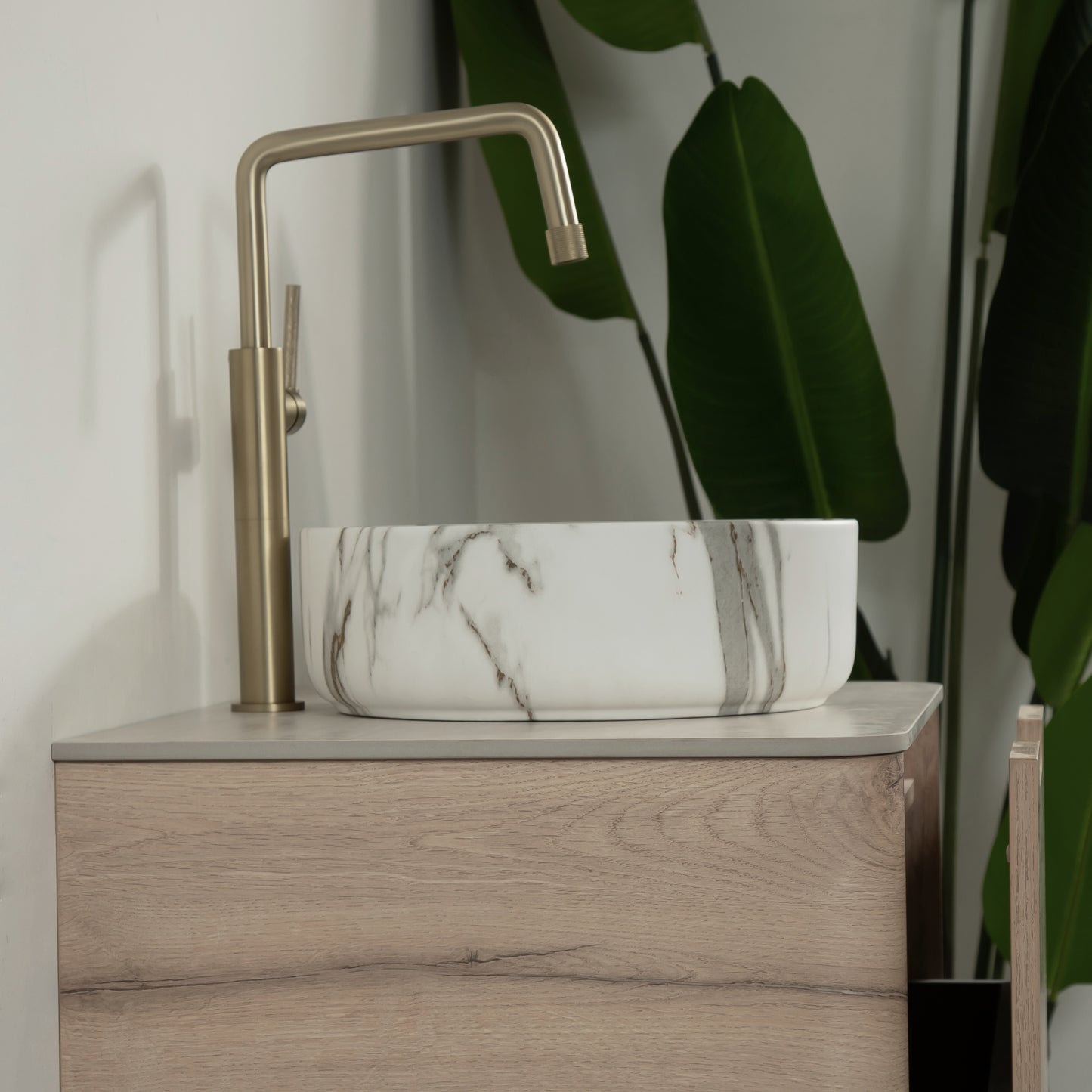 XAI 36" Badezimmerwaschtisch mit Waschbecken, schwebender Sperrholz-Aufbewahrungsschrank mit Schublade, Keramikwaschbecken mit Steinmuster