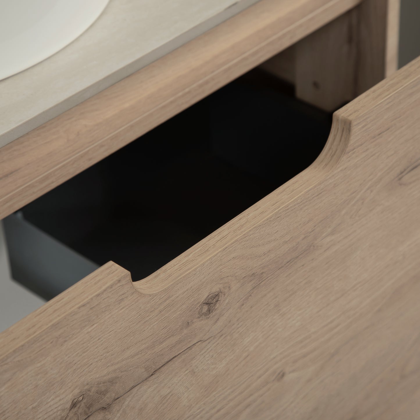 XAI 36" Badezimmerwaschtisch mit Waschbecken, Wandmontierter Sperrholzschrank mit Schublade, Weißes rundes Keramikbecken