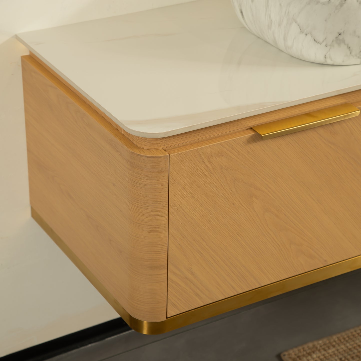 DIPA 60" Badezimmer-Waschtisch und Waschbecken, schwebender Sperrholz-Aufbewahrungsschrank mit 2 Schubladen, Sintersteinplatte