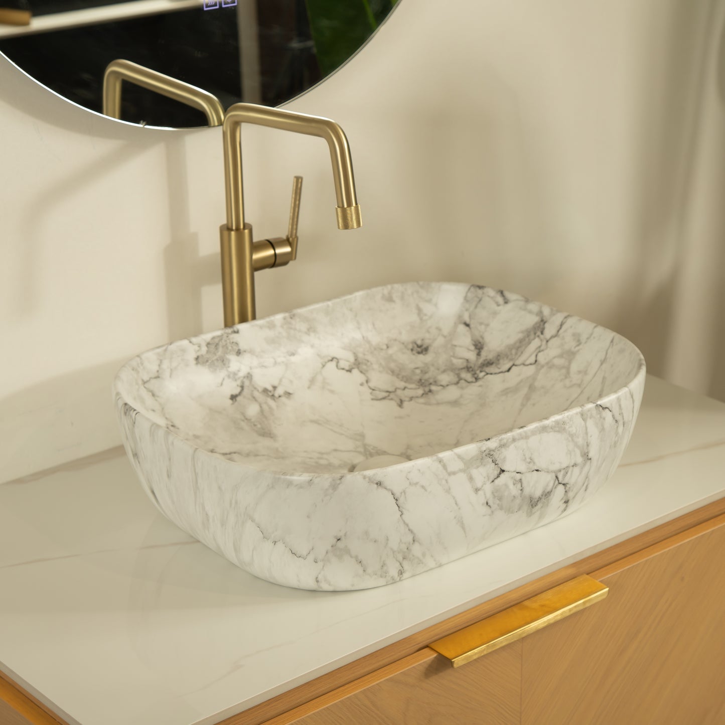 DIPA 60" Badezimmer-Waschtisch und Waschbecken, schwebender Sperrholz-Aufbewahrungsschrank mit 2 Schubladen, Sintersteinplatte