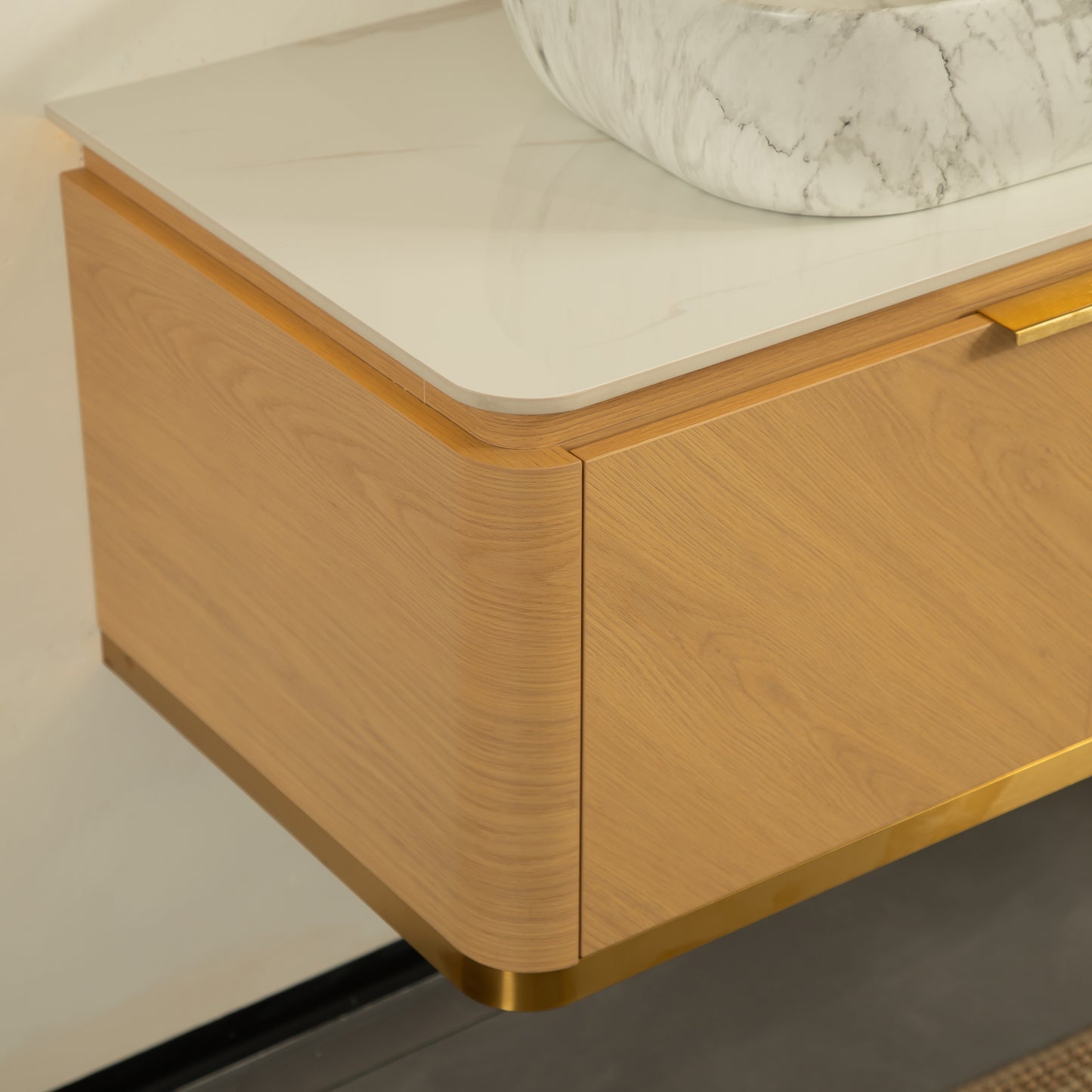 DIPA 60" Badezimmer-Waschtisch und Waschbecken, schwebender Sperrholz-Aufbewahrungsschrank mit 2 Schubladen, Sintersteinplatte