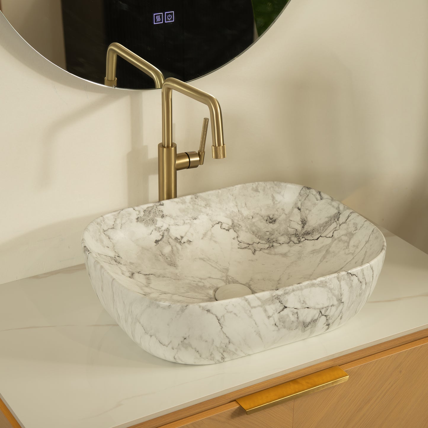 DIPA 60" Badezimmer-Waschtisch und Waschbecken, schwebender Sperrholz-Aufbewahrungsschrank mit 2 Schubladen, Sintersteinplatte